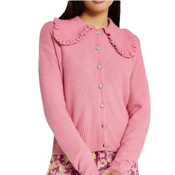 River Island Sweaters - River Island Pink Oversized Frill Collar Kawaii Knit Ruffle Cardigan Size: M